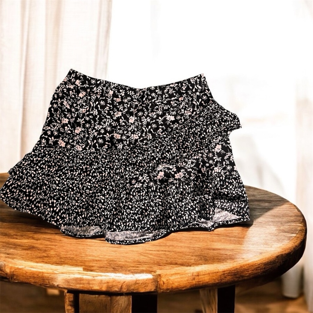 Art Class Girls Black Pink Floral Ruffle Skirt